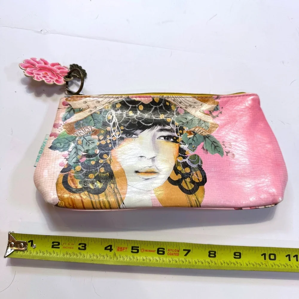Papaya Art Hong Kong Beauty Small Accessory Pouch Pink Boho Geisha Makeup Bag
